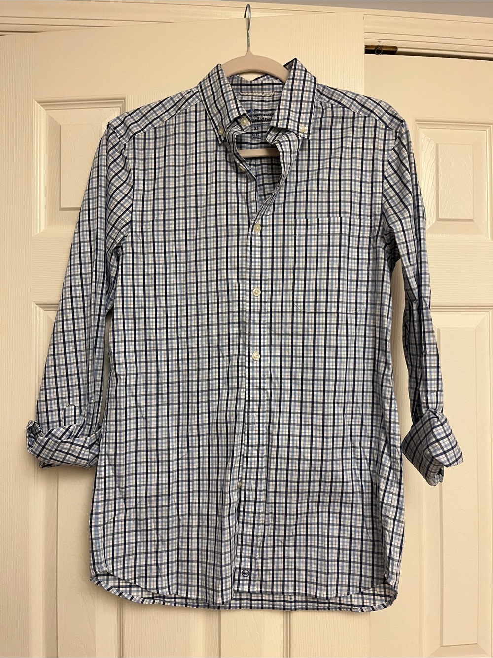 Vineyard Vines White and Blue Windowpane Button-Down Shirt